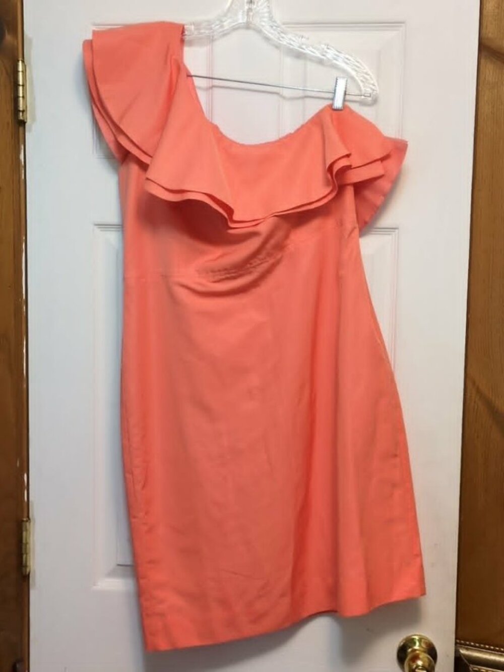 J Crew Coral One Shoulder Silk Blend Dress Size 12 Firty Cocktail Party Preppy